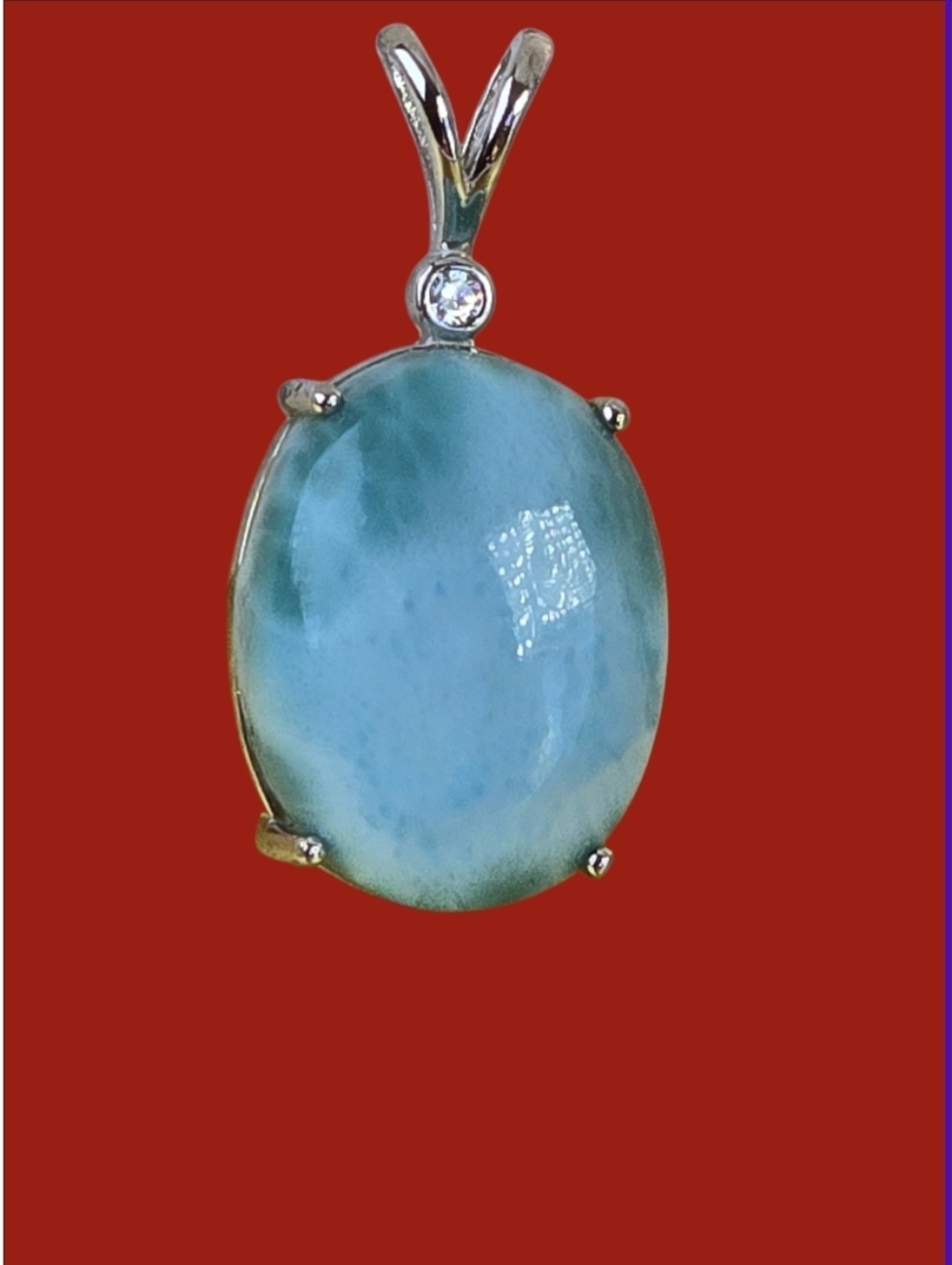 925 Sterling Silver Pendant wuth Natural Larimar 1.5x2cm & Cz